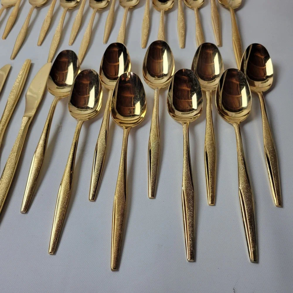 Florentine Gold Plated Flatware Set 11 Four Piece Place Settings 44pc
